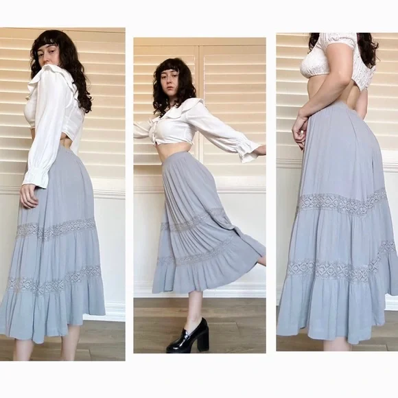 gray boho fairy midi skirt - Picture 5 of 8